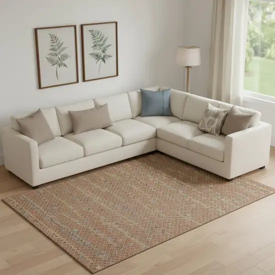 Rust Blue And Gold Striped Washable Area Rug With UV Protection Photo 2