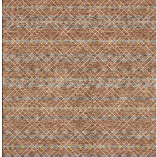 Rust Blue And Gold Striped Washable Area Rug With UV Protection Photo 2