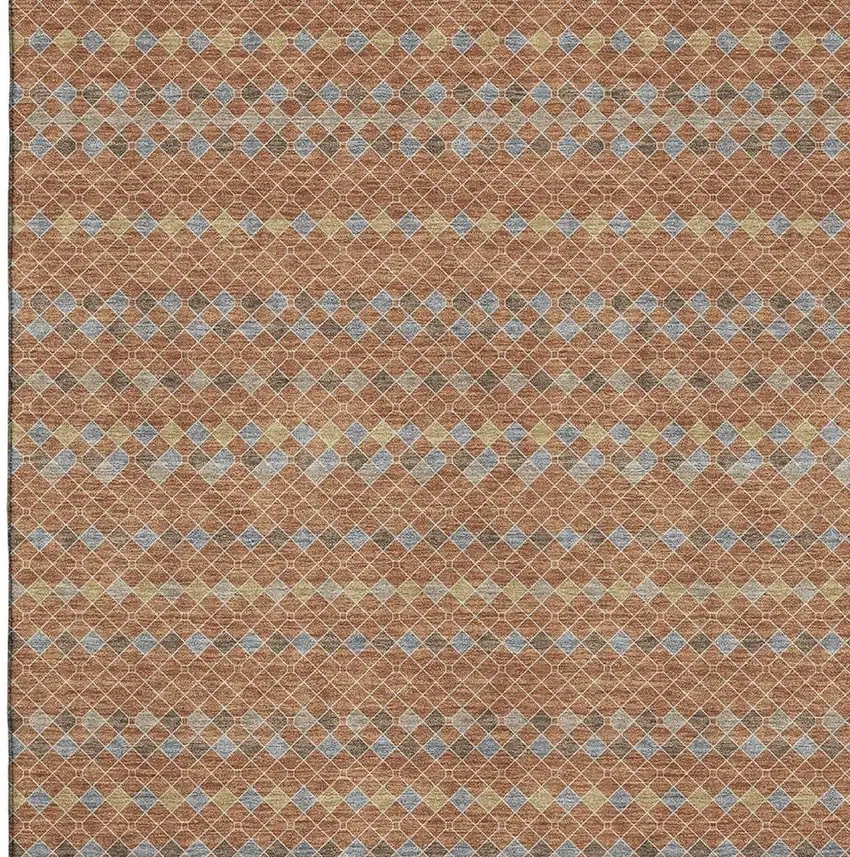 Rust Blue And Gold Striped Washable Area Rug With UV Protection Photo 2