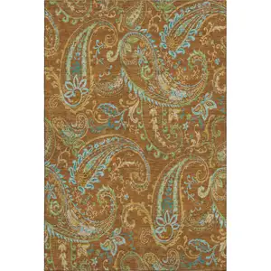 Photo of Rust Blue And Green Paisley Washable Area Rug With UV Protection