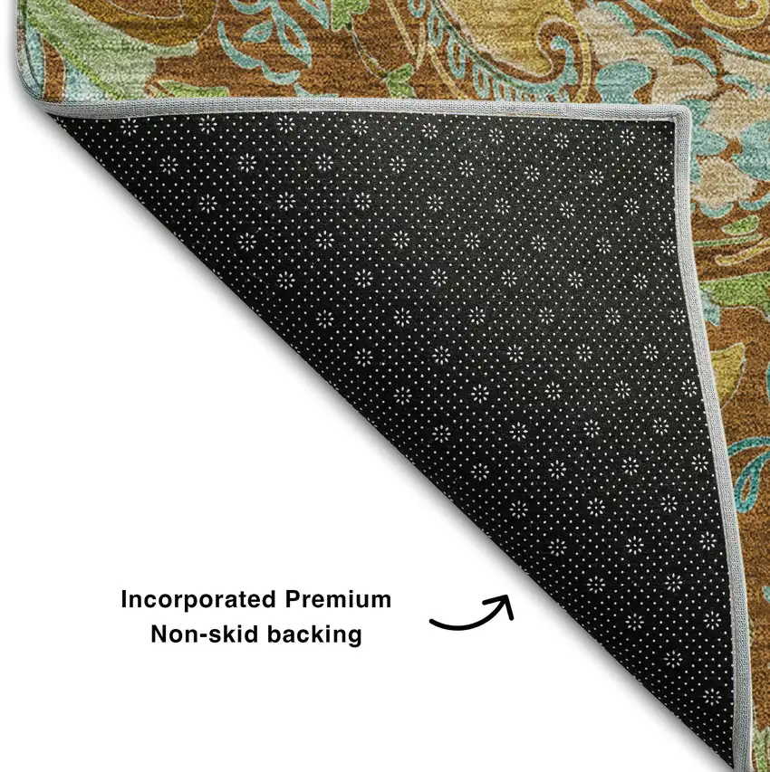 Rust Blue And Green Paisley Washable Area Rug With UV Protection Photo 7