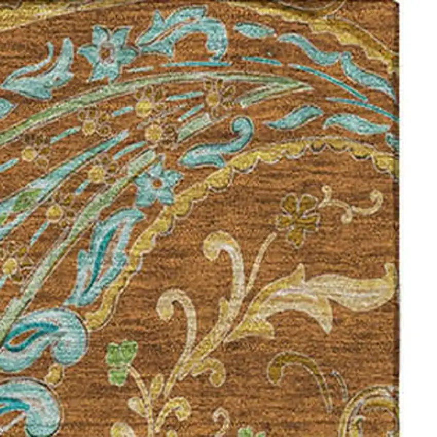 Rust Blue And Green Paisley Washable Area Rug With UV Protection Photo 4