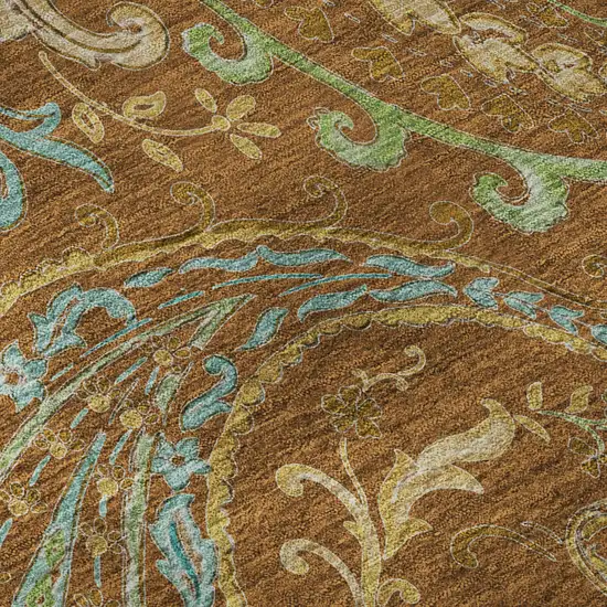 Rust Blue And Green Paisley Washable Area Rug With UV Protection Photo 9