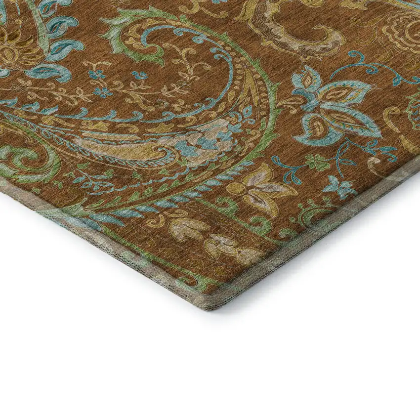 Rust Blue And Green Paisley Washable Area Rug With UV Protection Photo 8