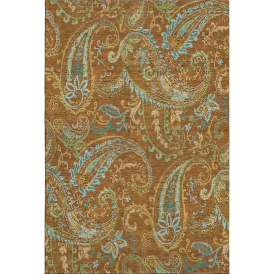 Rust Blue And Green Paisley Washable Area Rug With UV Protection Photo 1