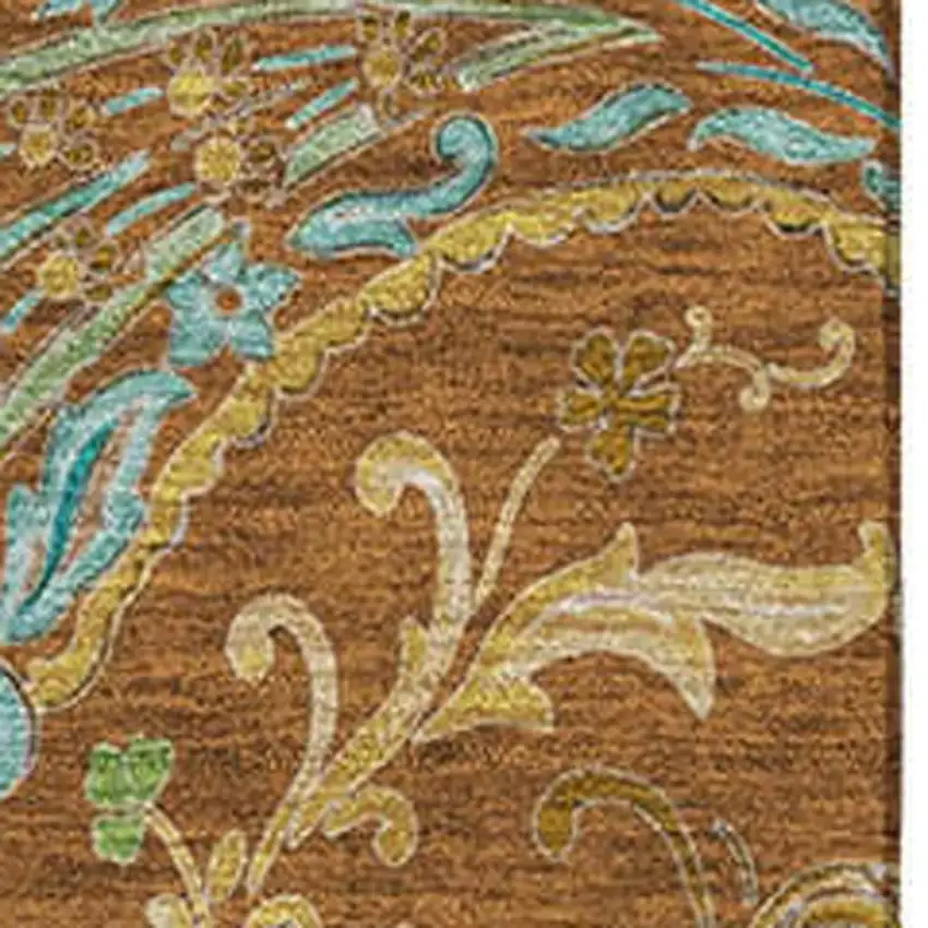 Rust Blue And Green Paisley Washable Area Rug With UV Protection Photo 3