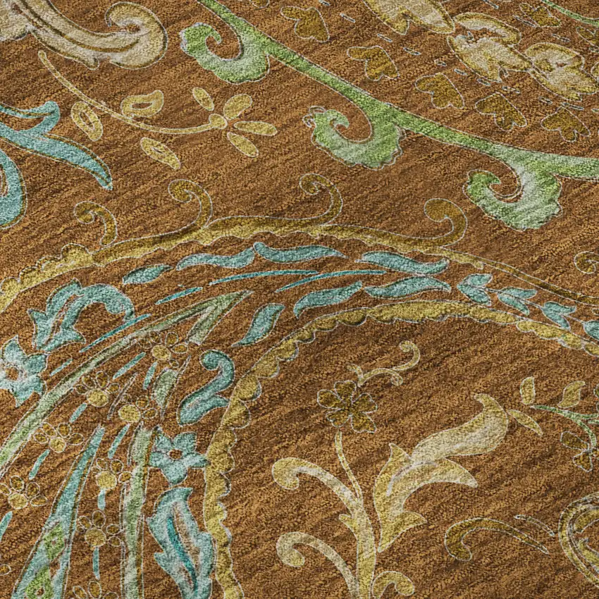 Rust Blue And Green Paisley Washable Area Rug With UV Protection Photo 9