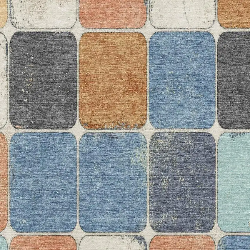 Rust Blue And Ivory Geometric Washable Area Rug With UV Protection Photo 3