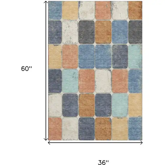 Rust Blue And Ivory Geometric Washable Area Rug With UV Protection Photo 9