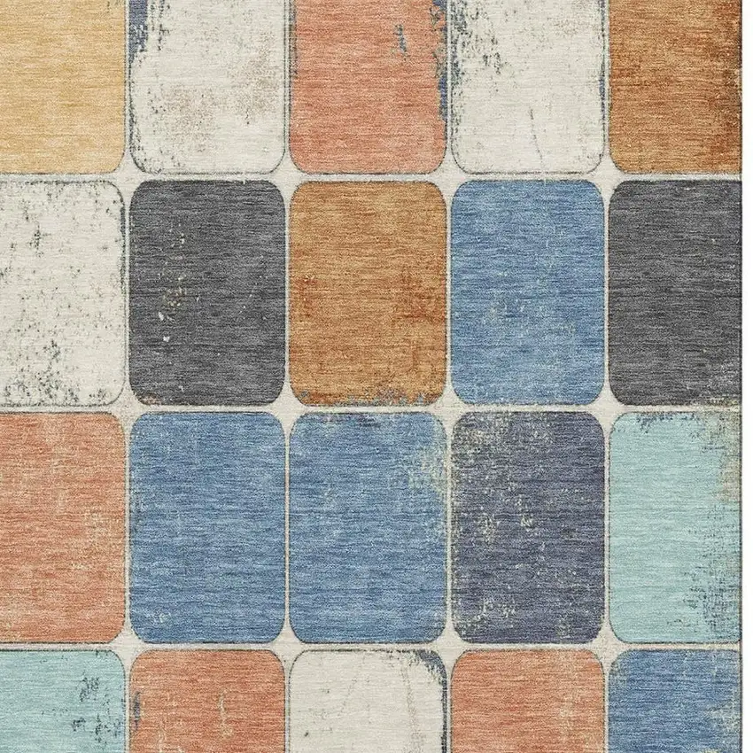 Rust Blue And Ivory Geometric Washable Area Rug With UV Protection Photo 4