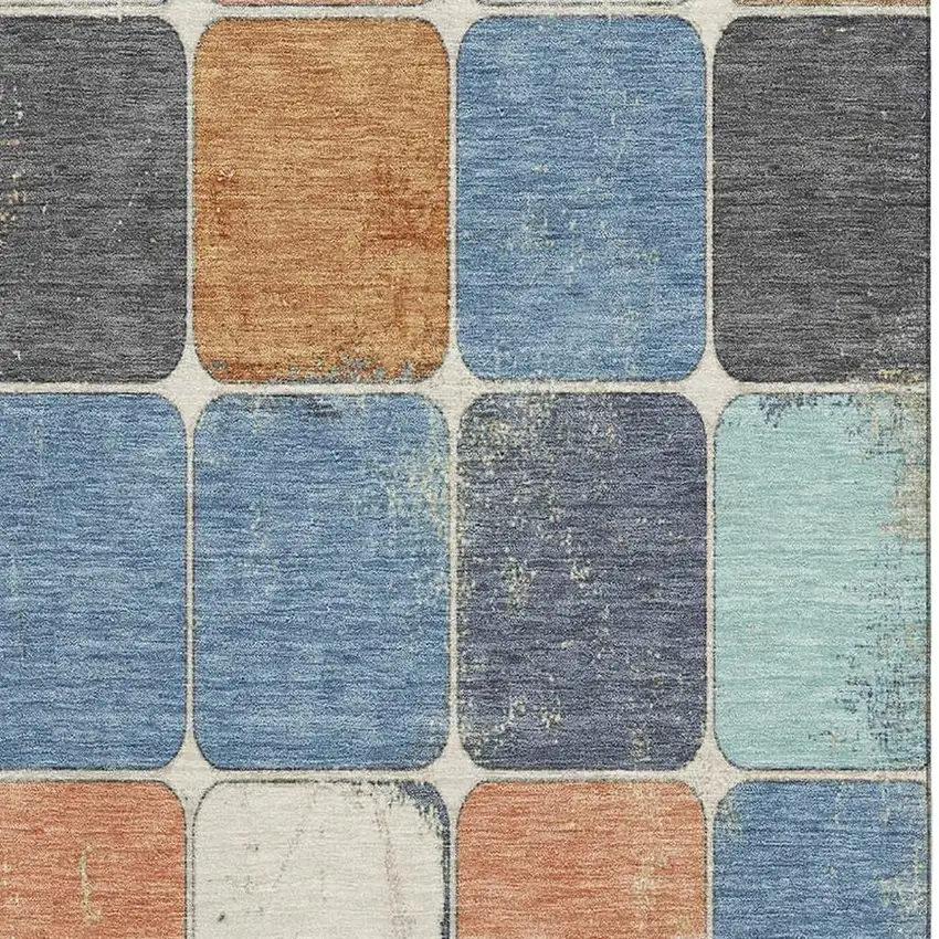 Rust Blue And Ivory Geometric Washable Area Rug With UV Protection Photo 3