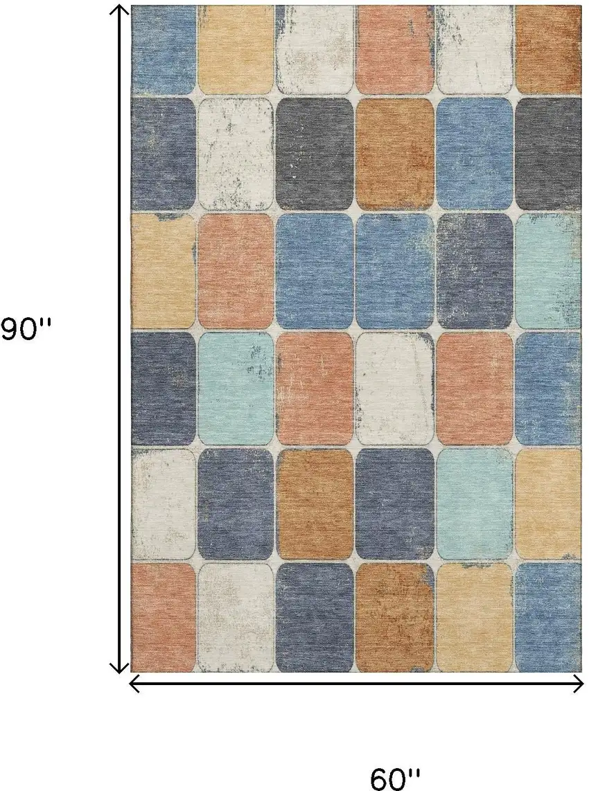 Rust Blue And Ivory Geometric Washable Area Rug With UV Protection Photo 9