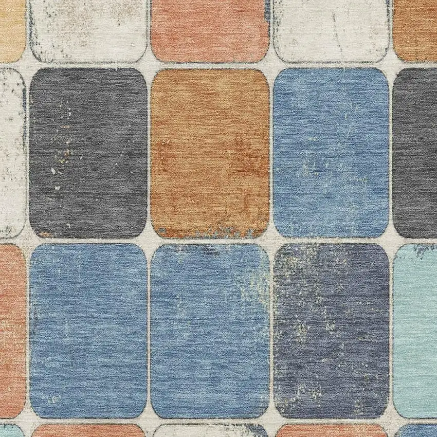 Rust Blue And Ivory Geometric Washable Area Rug With UV Protection Photo 3