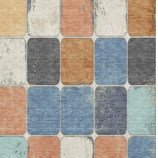 Rust Blue And Ivory Geometric Washable Area Rug With UV Protection Photo 4