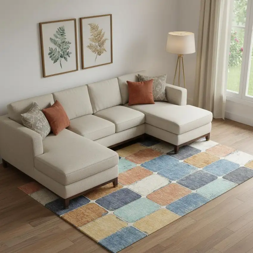 Rust Blue And Ivory Geometric Washable Area Rug With UV Protection Photo 2