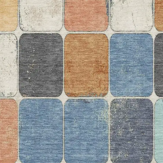Rust Blue And Ivory Geometric Washable Area Rug With UV Protection Photo 3
