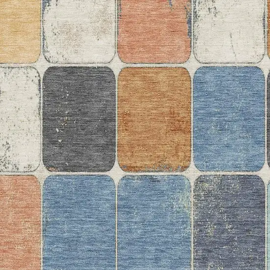 Rust Blue And Ivory Geometric Washable Area Rug With UV Protection Photo 3