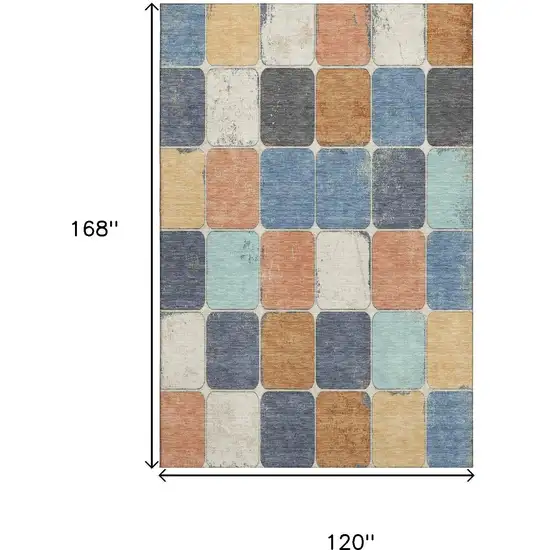 Rust Blue And Ivory Geometric Washable Area Rug With UV Protection Photo 9