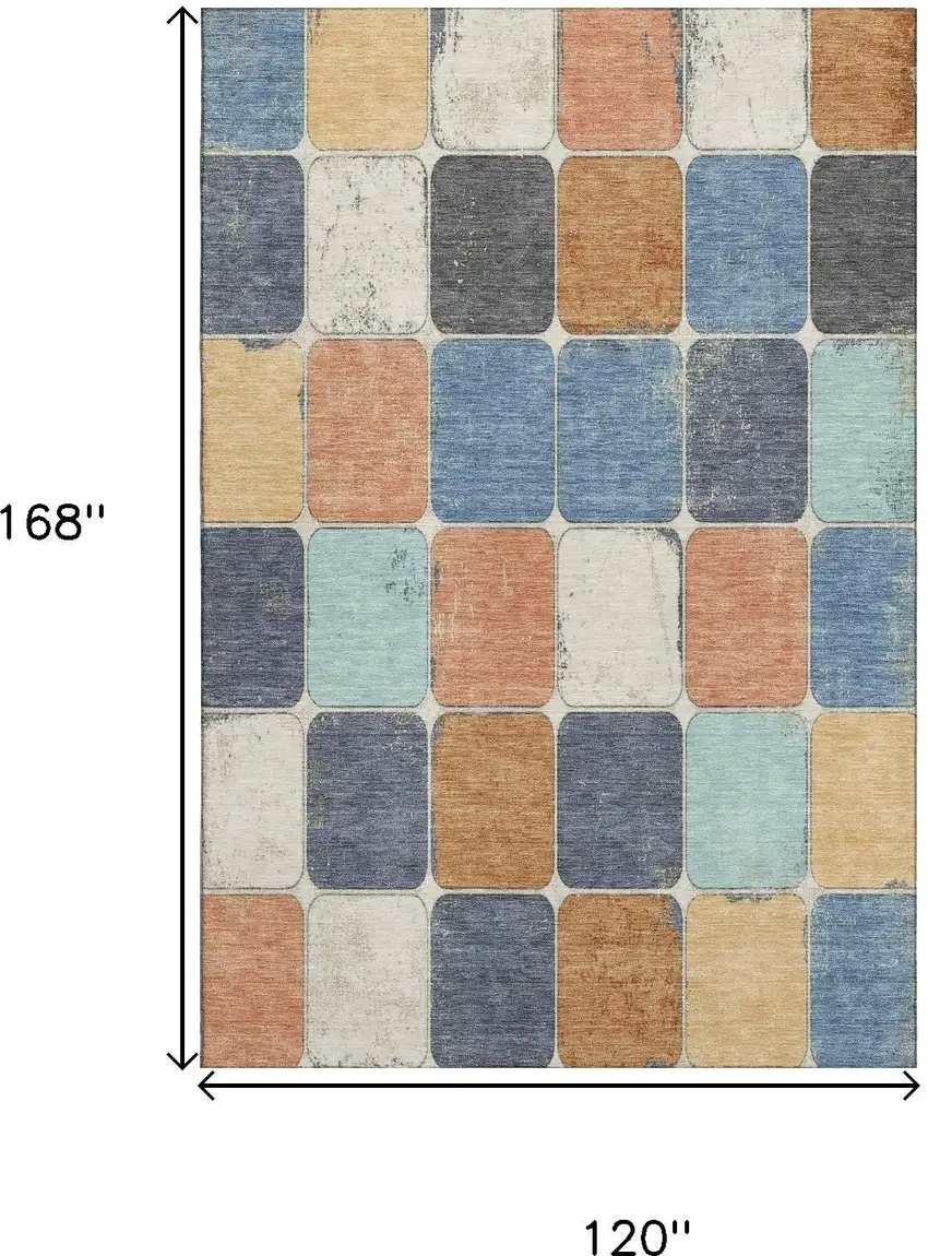 Rust Blue And Ivory Geometric Washable Area Rug With UV Protection Photo 9