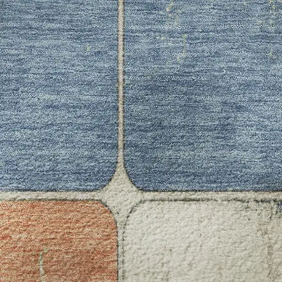 Rust Blue And Ivory Geometric Washable Area Rug With UV Protection Photo 8