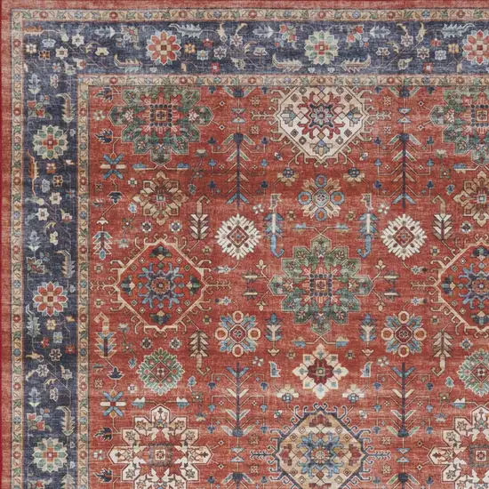 Rust Blue And White Oriental Distressed Area Rug Photo 9