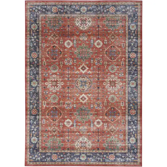 Rust Blue And White Oriental Distressed Area Rug Photo 8