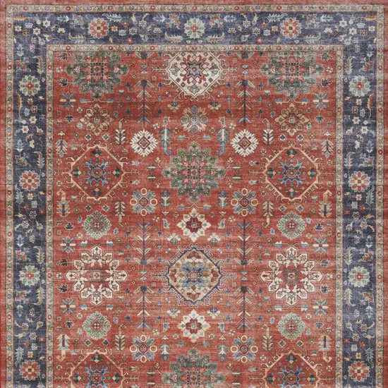 Rust Blue And White Oriental Distressed Area Rug Photo 8