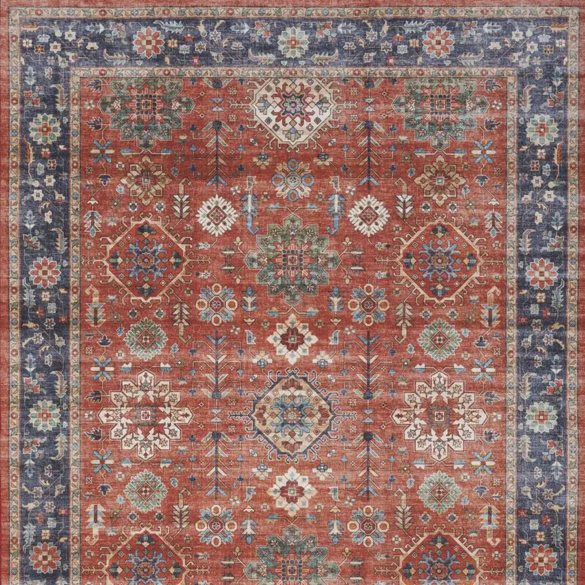 Rust Blue And White Oriental Distressed Area Rug Photo 8