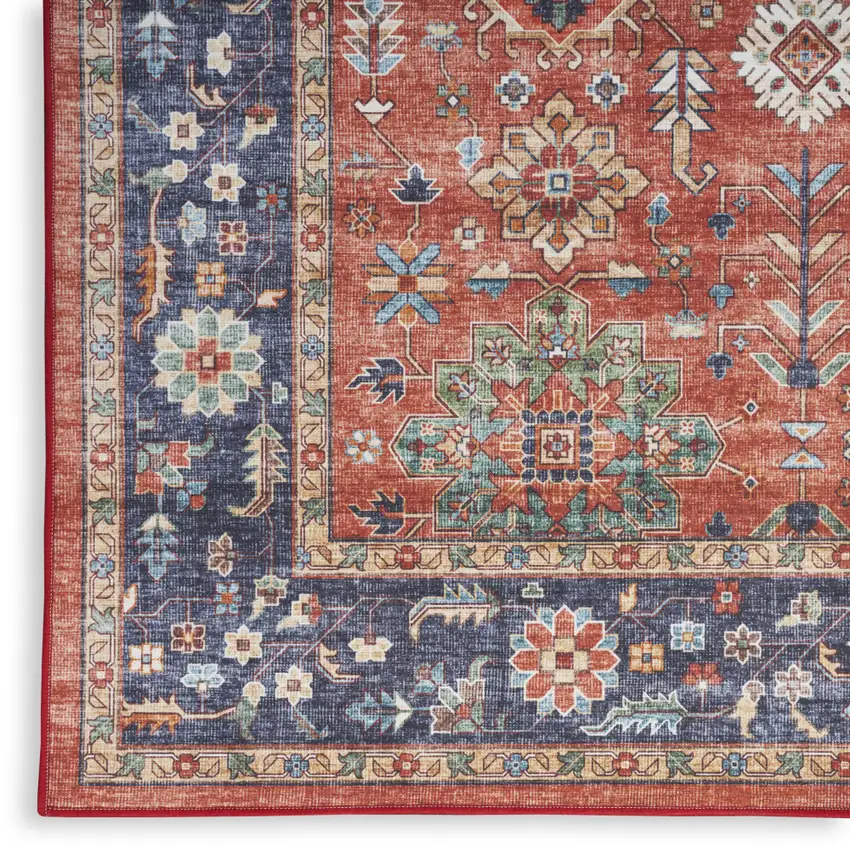 Rust Blue And White Oriental Distressed Area Rug Photo 4