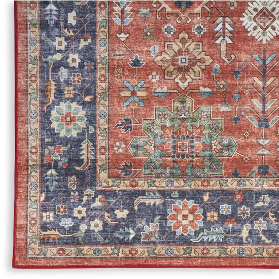 Rust Blue And White Oriental Distressed Area Rug Photo 4