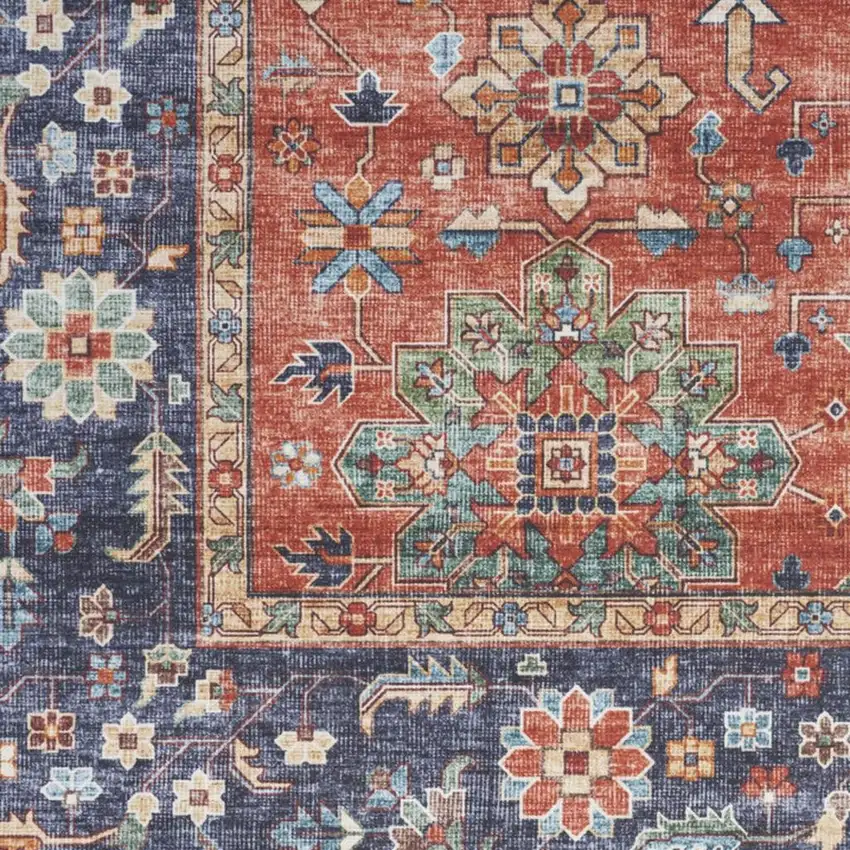 Rust Blue And White Oriental Distressed Area Rug Photo 2