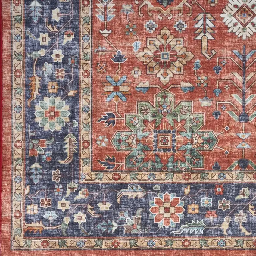 Rust Blue And White Oriental Distressed Area Rug Photo 3