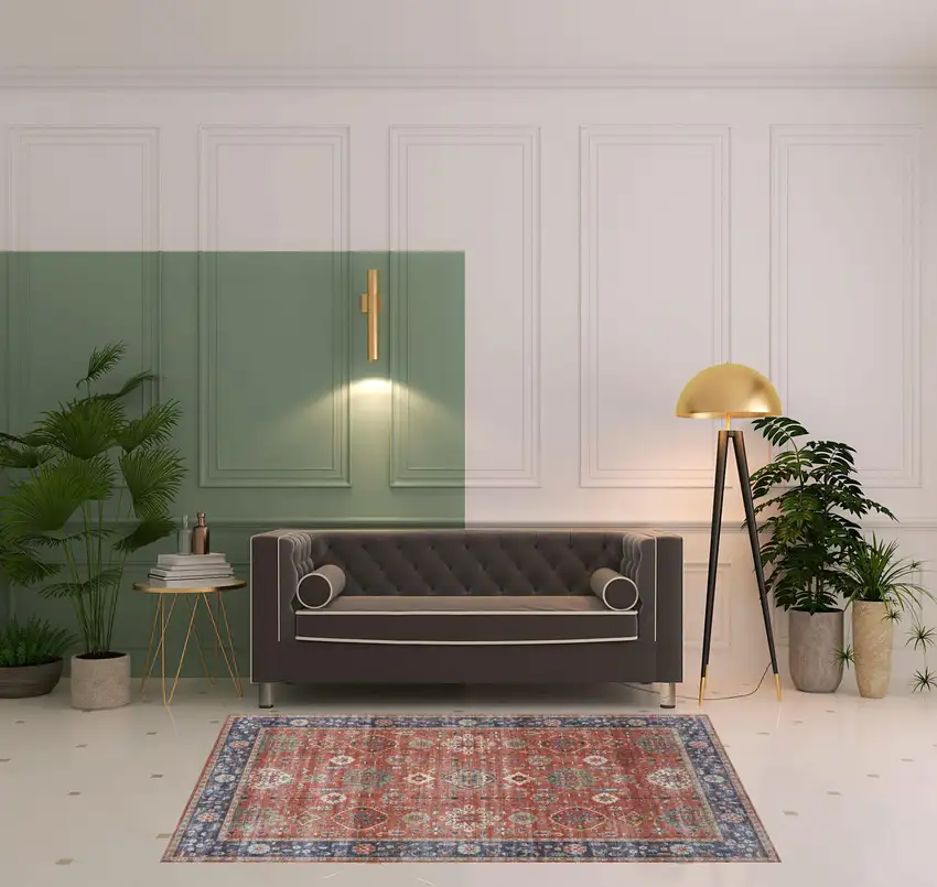 Rust Blue And White Oriental Distressed Area Rug Photo 1