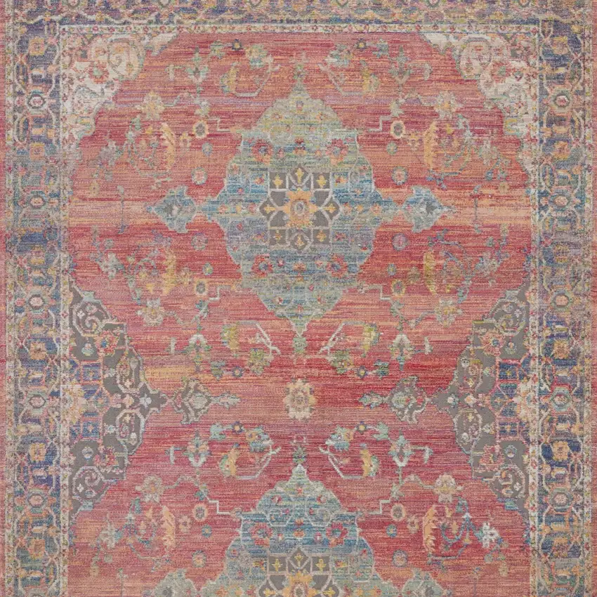 Rust Blue And Yellow Trellis Distressed Area Rug Photo 9