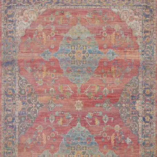 Rust Blue And Yellow Trellis Distressed Area Rug Photo 9