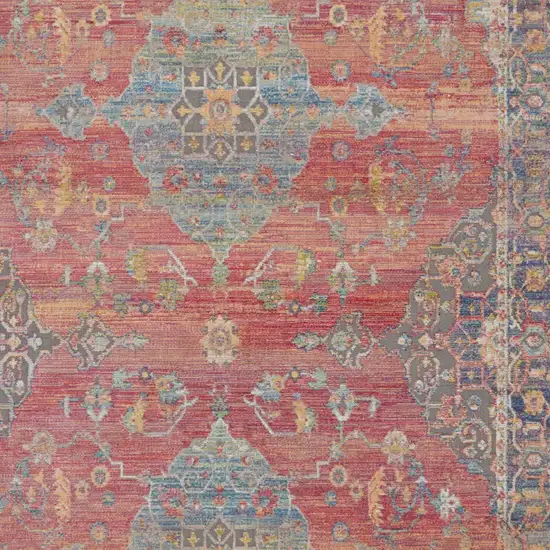 Rust Blue And Yellow Trellis Distressed Area Rug Photo 8