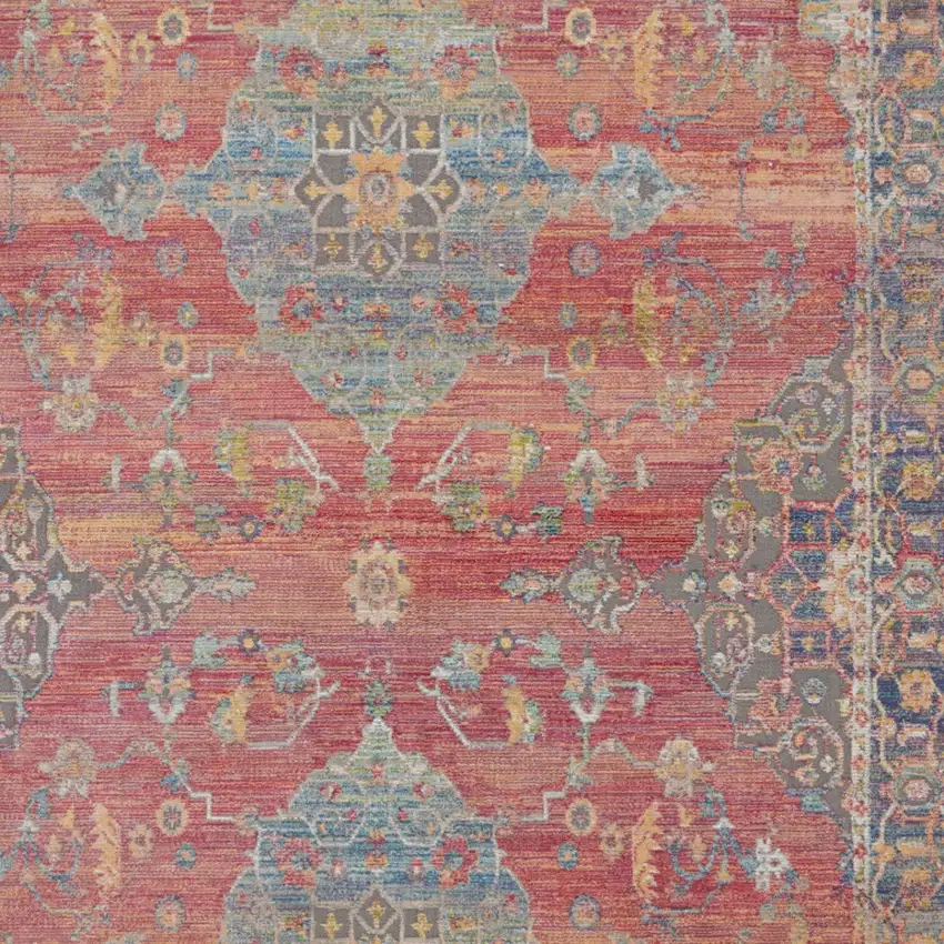 Rust Blue And Yellow Trellis Distressed Area Rug Photo 8