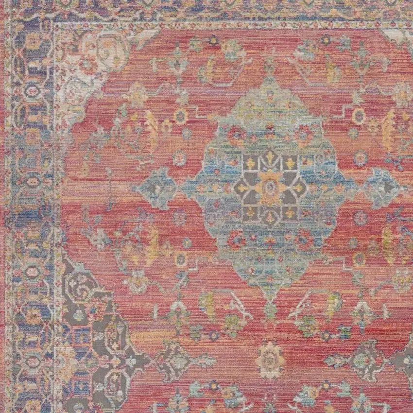 Rust Blue And Yellow Trellis Distressed Area Rug Photo 3