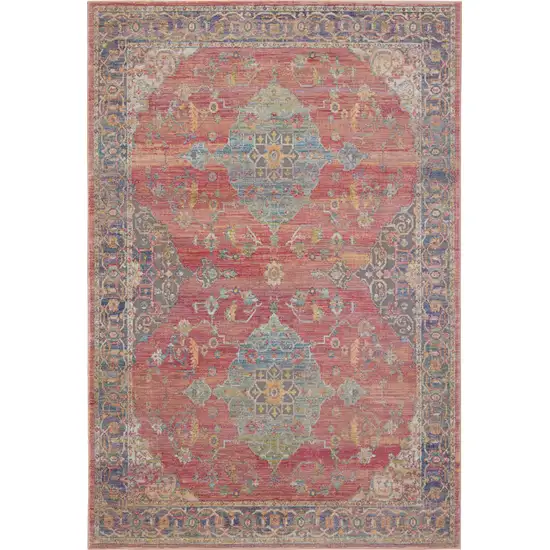 Rust Blue And Yellow Trellis Distressed Area Rug Photo 4