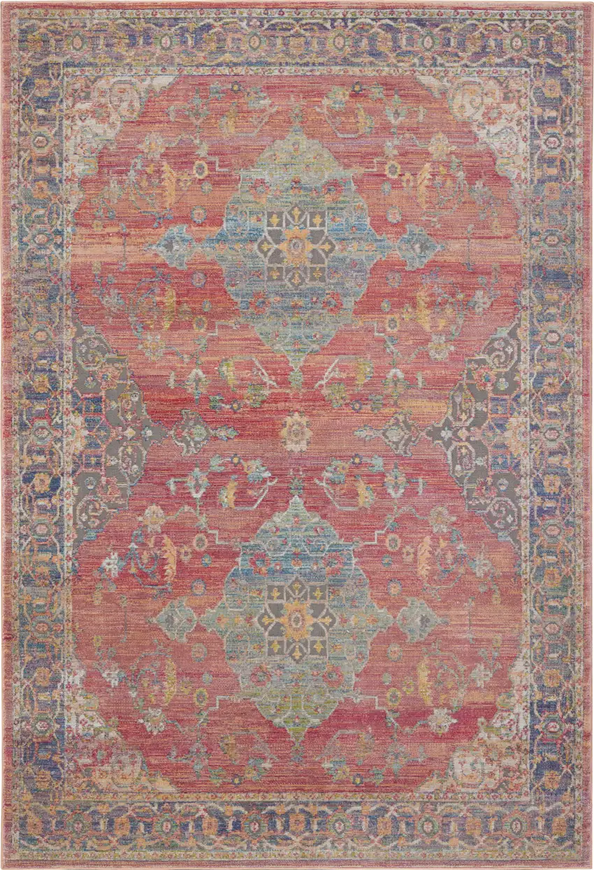 Rust Blue And Yellow Trellis Distressed Area Rug Photo 4