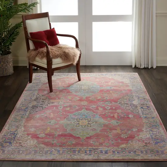 Rust Blue And Yellow Trellis Distressed Area Rug Photo 5