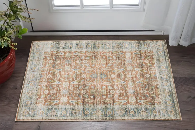 Rust Blue Ivory And Gold Oriental Printed Stain Resistant Non Skid Area Rug Photo 1