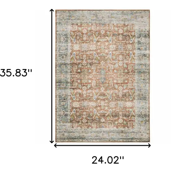Rust Blue Ivory And Gold Oriental Printed Stain Resistant Non Skid Area Rug Photo 3