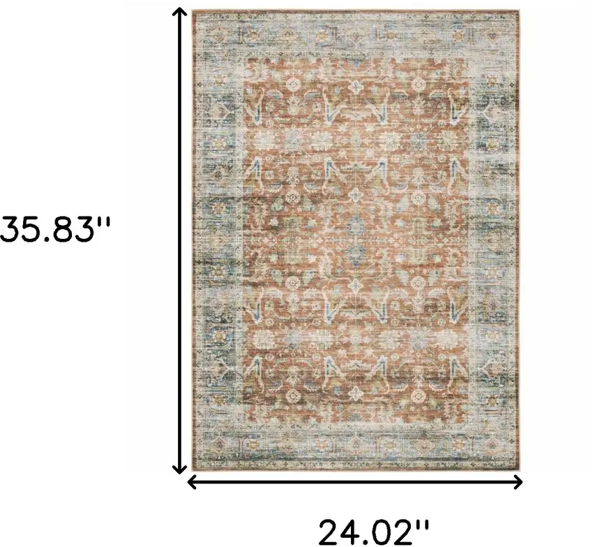 Rust Blue Ivory And Gold Oriental Printed Stain Resistant Non Skid Area Rug Photo 9
