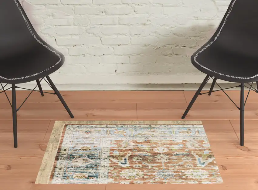 Rust Blue Ivory And Gold Oriental Printed Stain Resistant Non Skid Area Rug Photo 3