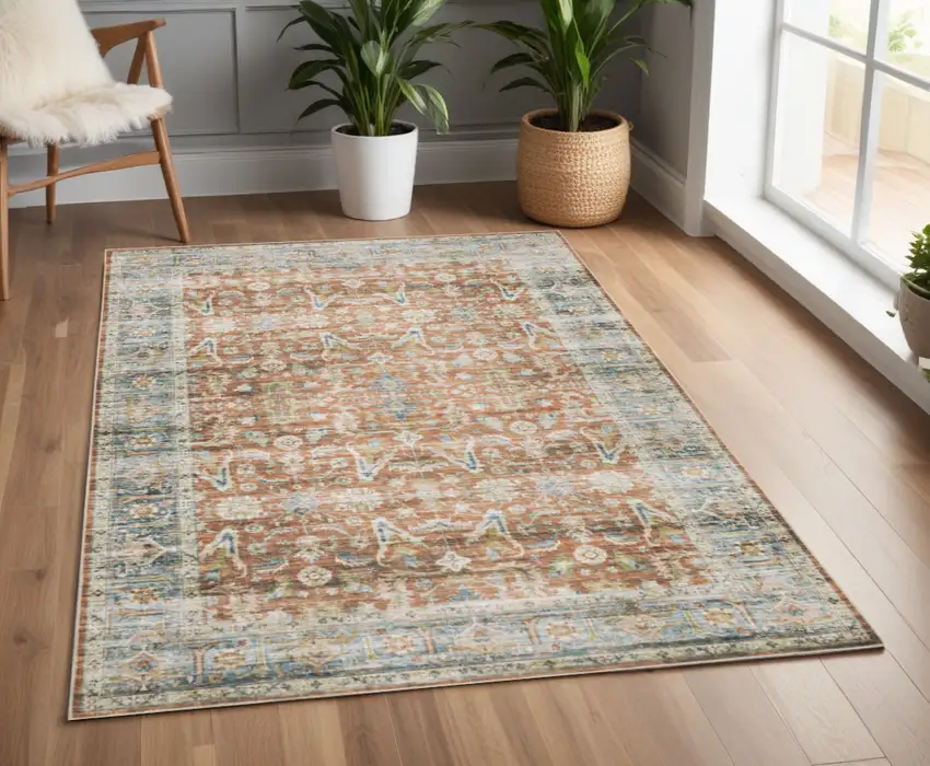 Blue and Ivory Oriental Non Skid Area Rug Photo 1