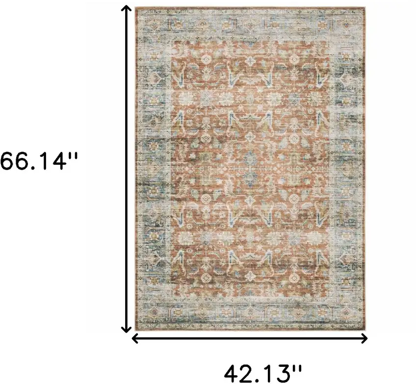 Rust Blue Ivory And Gold Oriental Printed Stain Resistant Non Skid Area Rug Photo 9