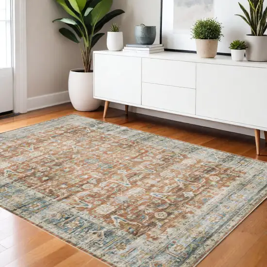 Blue and Ivory Oriental Non Skid Area Rug Photo 1