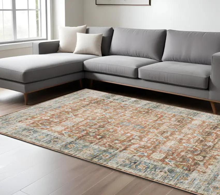 Blue and Ivory Oriental Non Skid Area Rug Photo 1