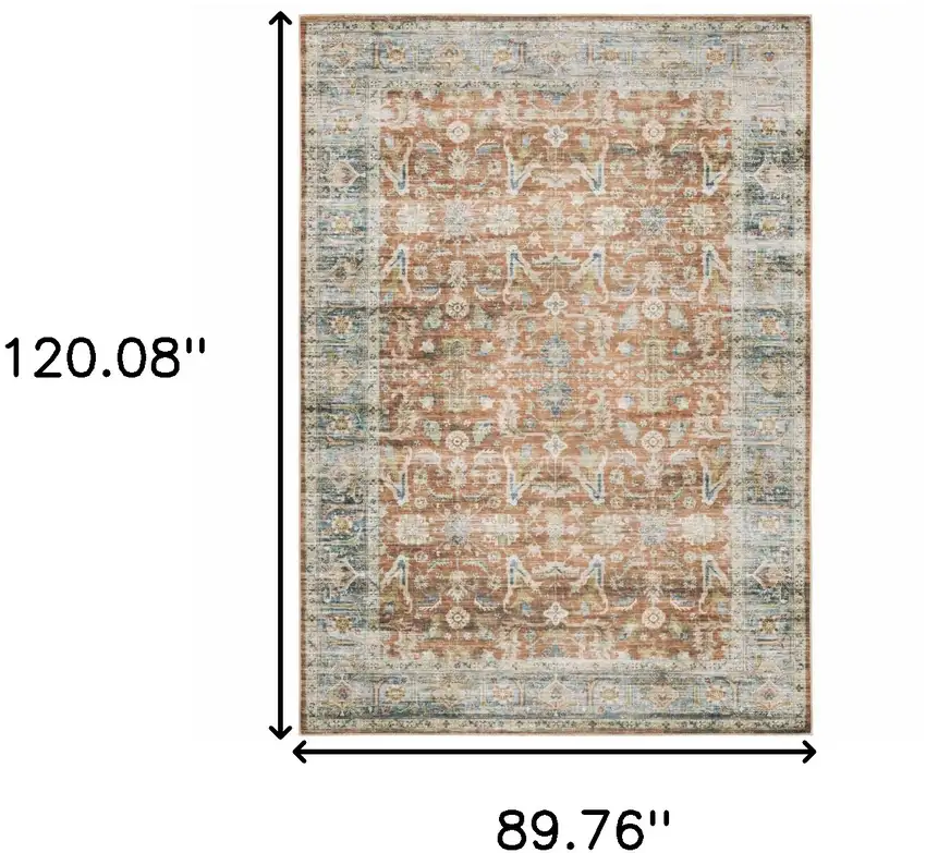 Rust Blue Ivory And Gold Oriental Printed Stain Resistant Non Skid Area Rug Photo 9